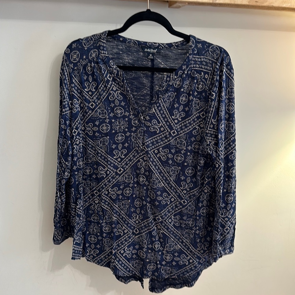Lucky Brand Blue Paisley 3/4 Length Sleeve Top